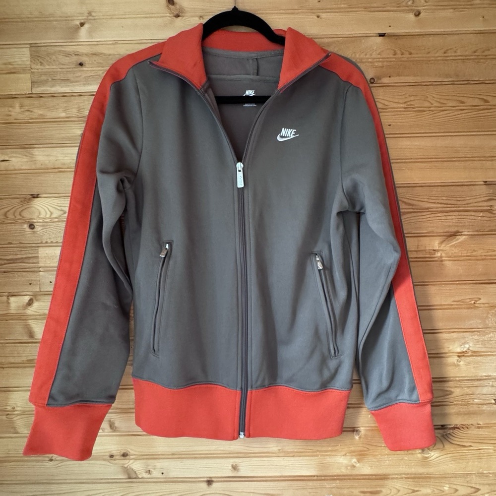 Nike Jacket Zip Up XS Gray Orange Sporty Funnel Neck Athletic Casual Workout